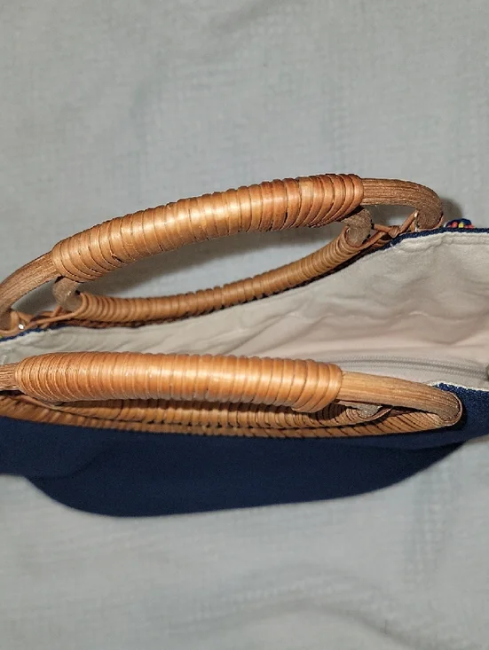 Straw Studios Navy Canvas Tote with Woven Handles and Multicolor Bead Trim - Picture 11 of 11